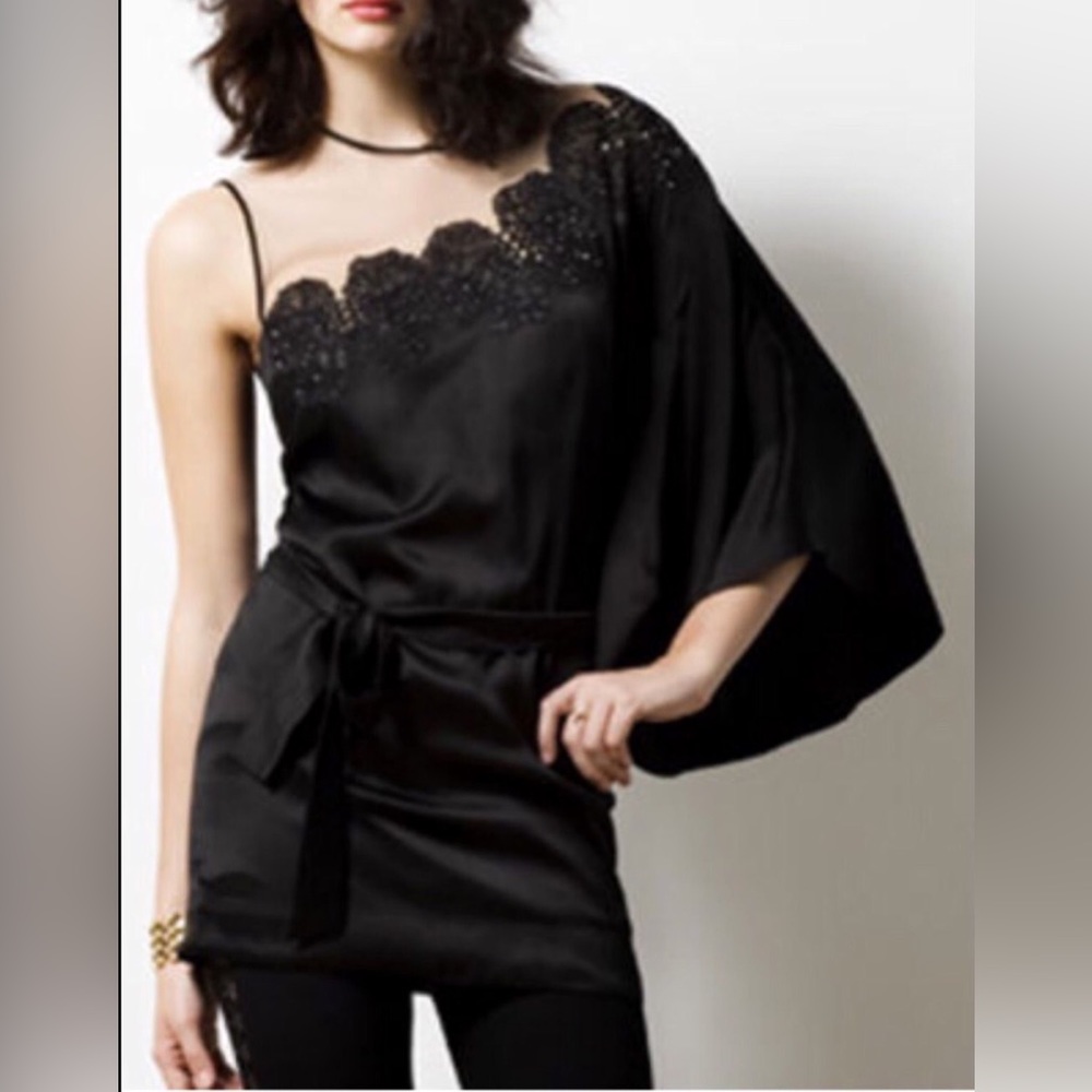 Yoana Baraschi Rock Diamond Silk One Sleeve Black Belted Tunic Mini Dress sz.XS